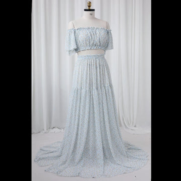 MQTIME  -  Photoshoot Dress For Women Floral chiffon Two-Piece Long Sleeved&Short Sleeved Short Top Maternity Dresses For Baby Showers